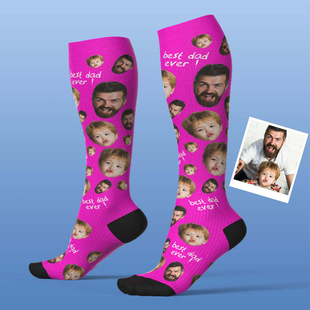 Father's Day Upgrade Custom Breathable Knee-high Compression Socks Online Preview Add Picture And Name Love Dad - SantaSocks