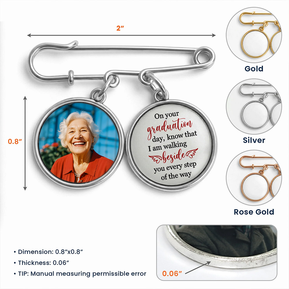 Graduation Walking Beside You Every Step - Personalized Lapel Pin With Photo Charms