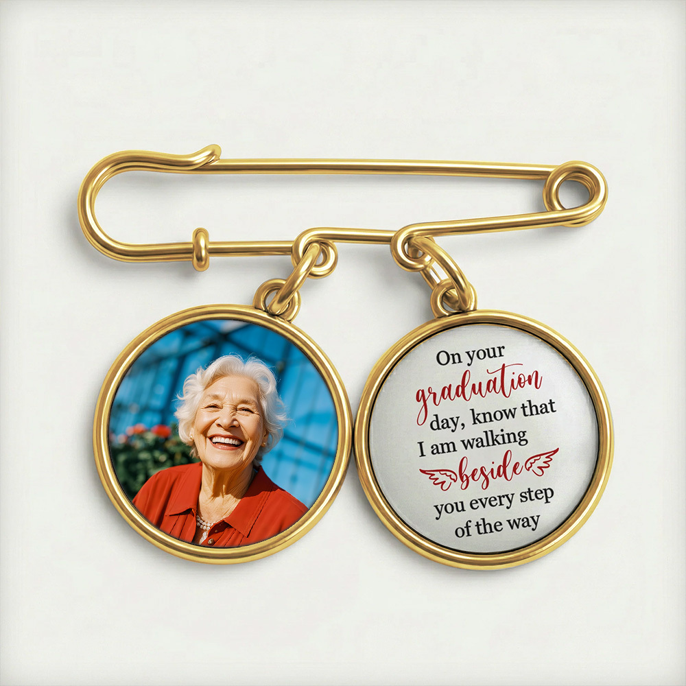 Graduation Walking Beside You Every Step - Personalized Lapel Pin With Photo Charms