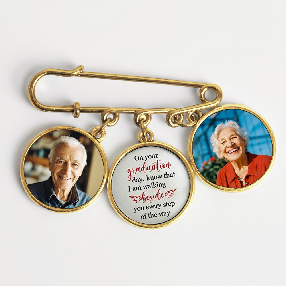Graduation Walking Beside You Every Step - Personalized Lapel Pin With Photo Charms