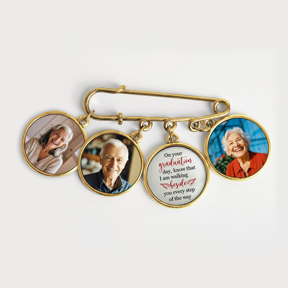 Graduation Walking Beside You Every Step - Personalized Lapel Pin With Photo Charms