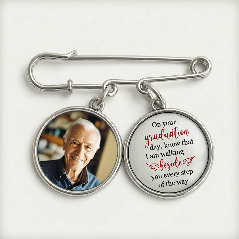 Graduation Walking Beside You Every Step - Personalized Lapel Pin With Photo Charms
