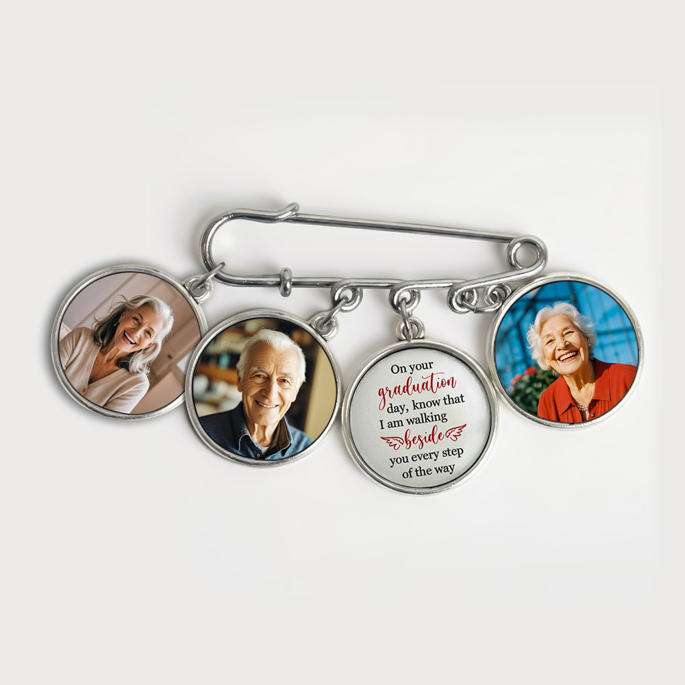 Graduation Walking Beside You Every Step - Personalized Lapel Pin With Photo Charms