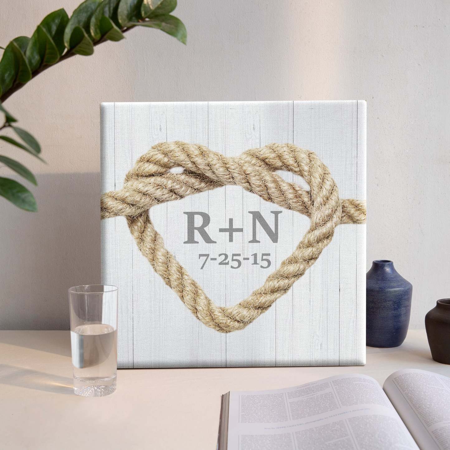 Custom Text Canvas Print Heart Shaped Knot Design With DIY Frame Anniversary Gifts For Lovers - SantaSocks