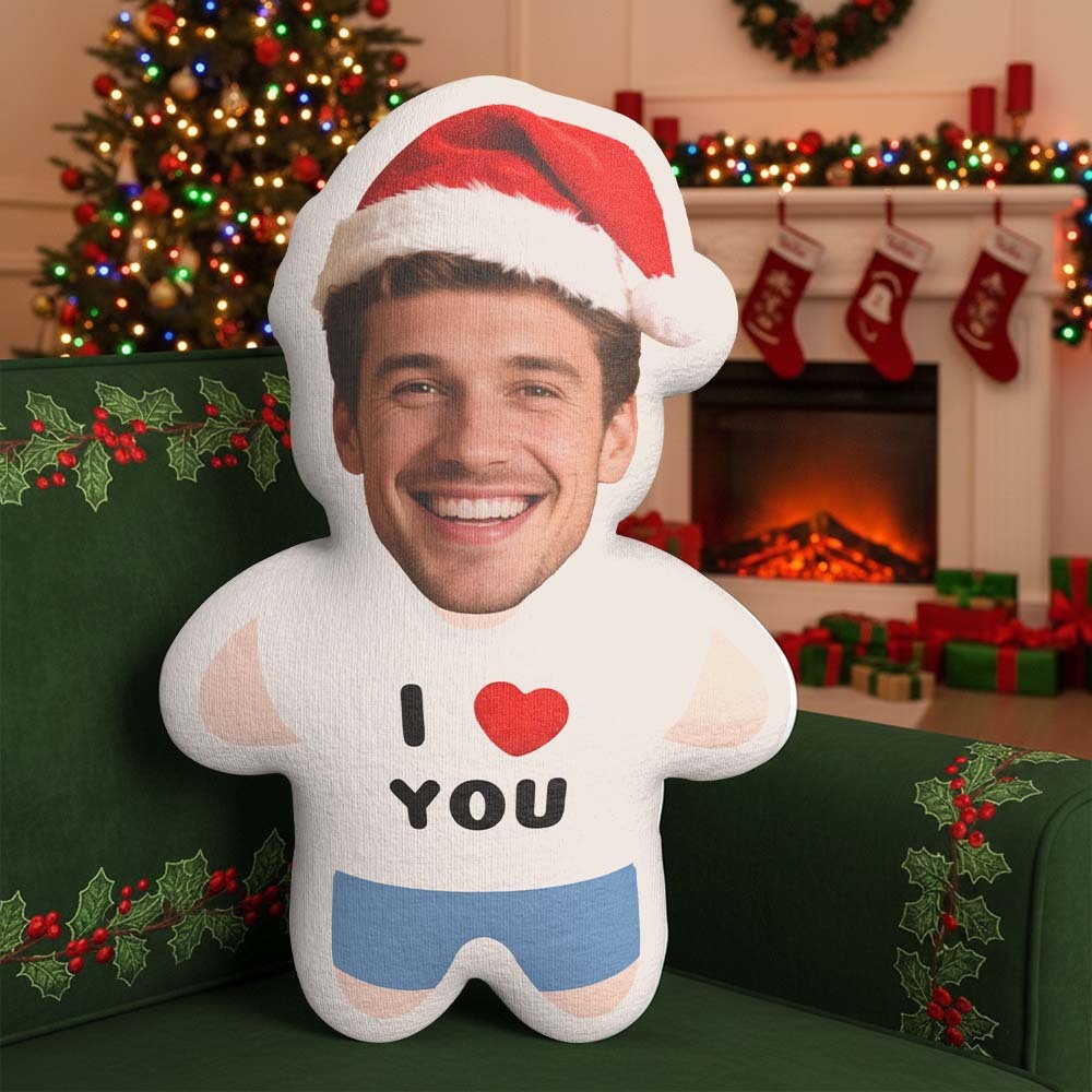 I LOVE YOU Minime Throw Pillow Custom Face Teddy Personalized Photo Minime Pillow Christmas Gift