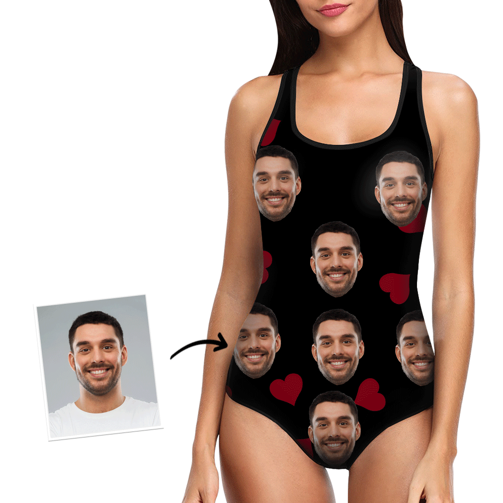 Custom Face Women's Slip Swimsuit Heart