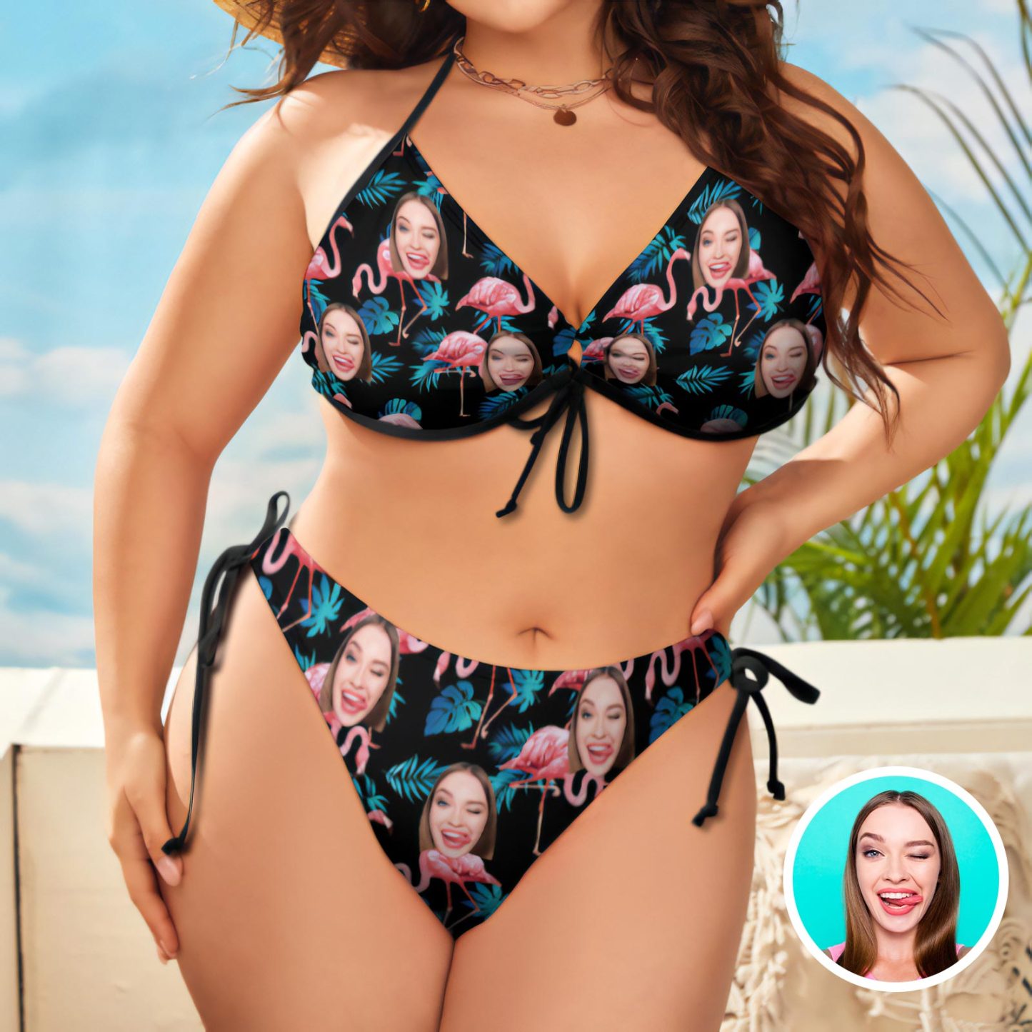 Custom Face Bikini Plus Size Swimwear Personalized Photo Swimsuit Gift For Women - SantaSocks