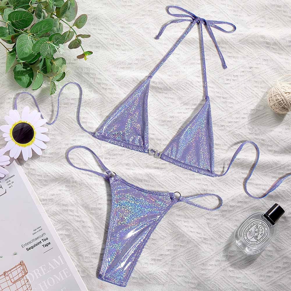 Custom Name Silver Triangle Bikini Sets Sexy DIY Crystal Letters Bikini - SantaSocks