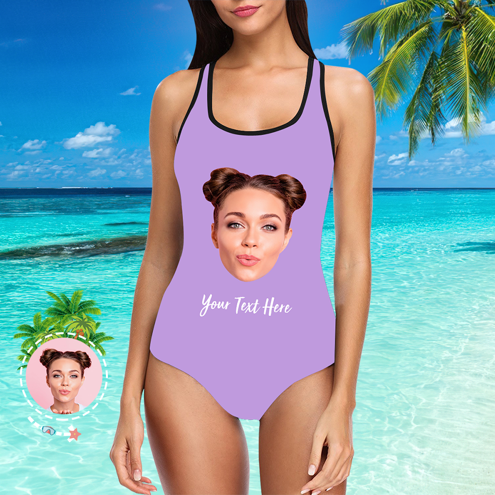 Custom Face Photo Women's One Piece Sexy Swimsuit with Text Summer Clothes