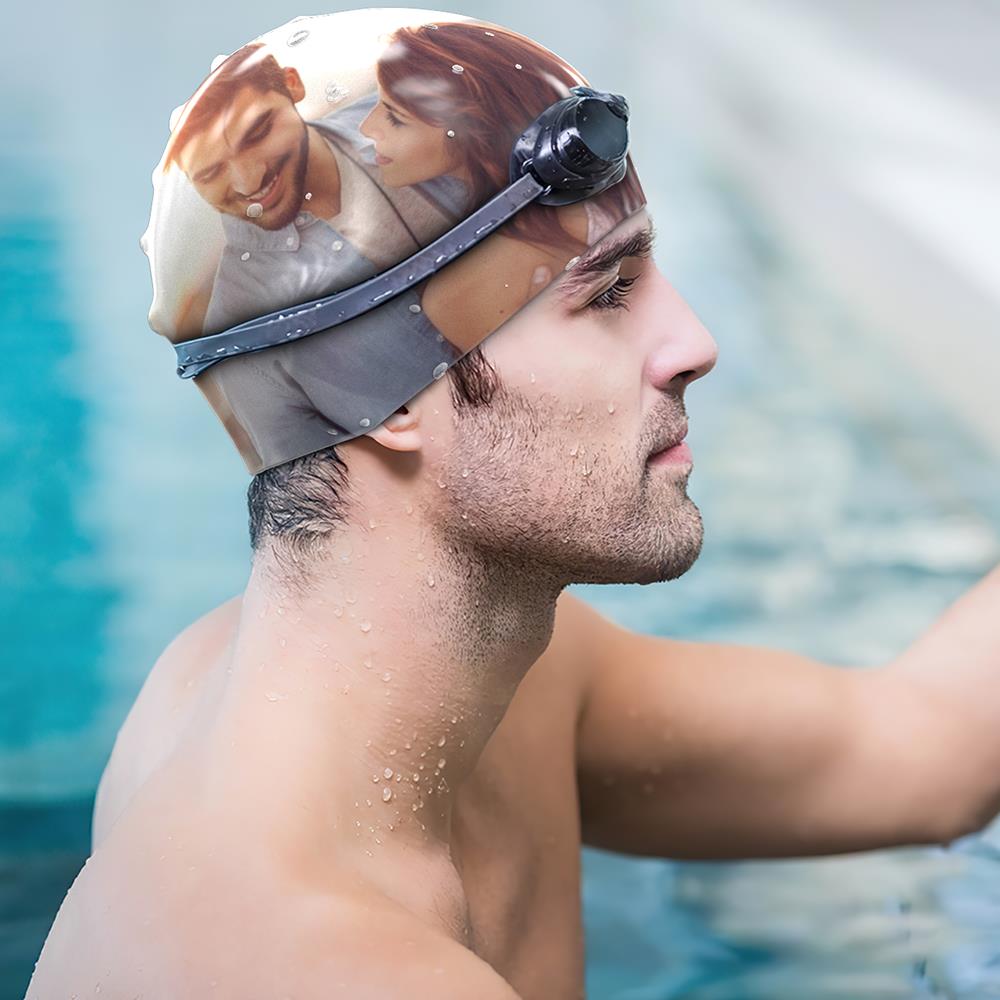 Custom Your Photo Swim Cap Silicone Printed Cap Unisex-Adult Swim Cap Gifts For Lover