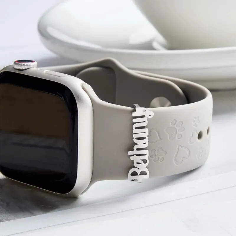 Personalized Apple Watch Charms - Watch Name Band - Watch Bar Name Charm - Rose Gold Silver Name Tag - Valentine's Day Gift - Gift for Her