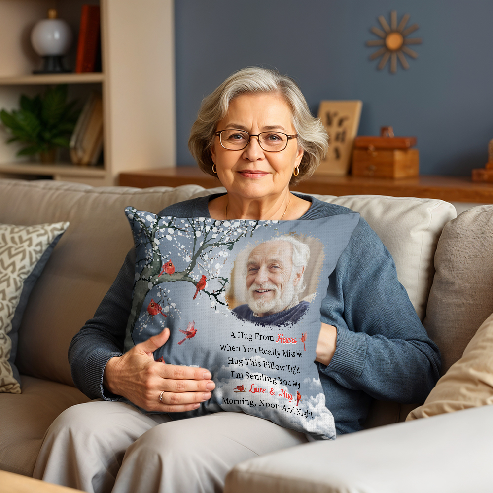 Custom Photo A Hug From Heaven - Memorial Gift For Family,Friends - Personalized Pillow