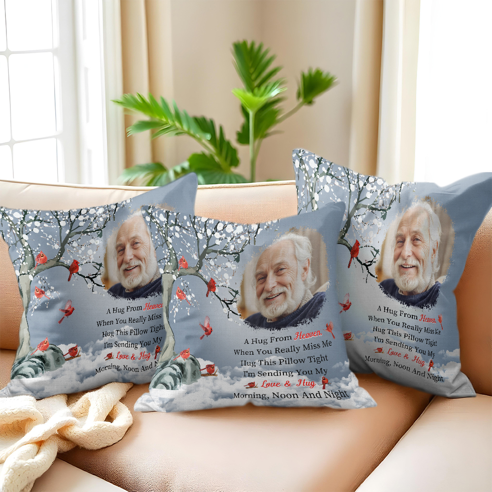 Custom Photo A Hug From Heaven - Memorial Gift For Family,Friends - Personalized Pillow