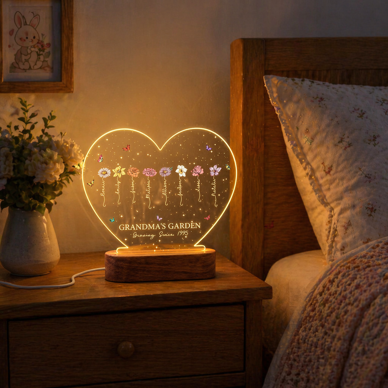 A Growing Love from Grandma's Garden - Personalized Birth Flowers LED Night Light Mother's Day Birthday Gift - SantaSocks