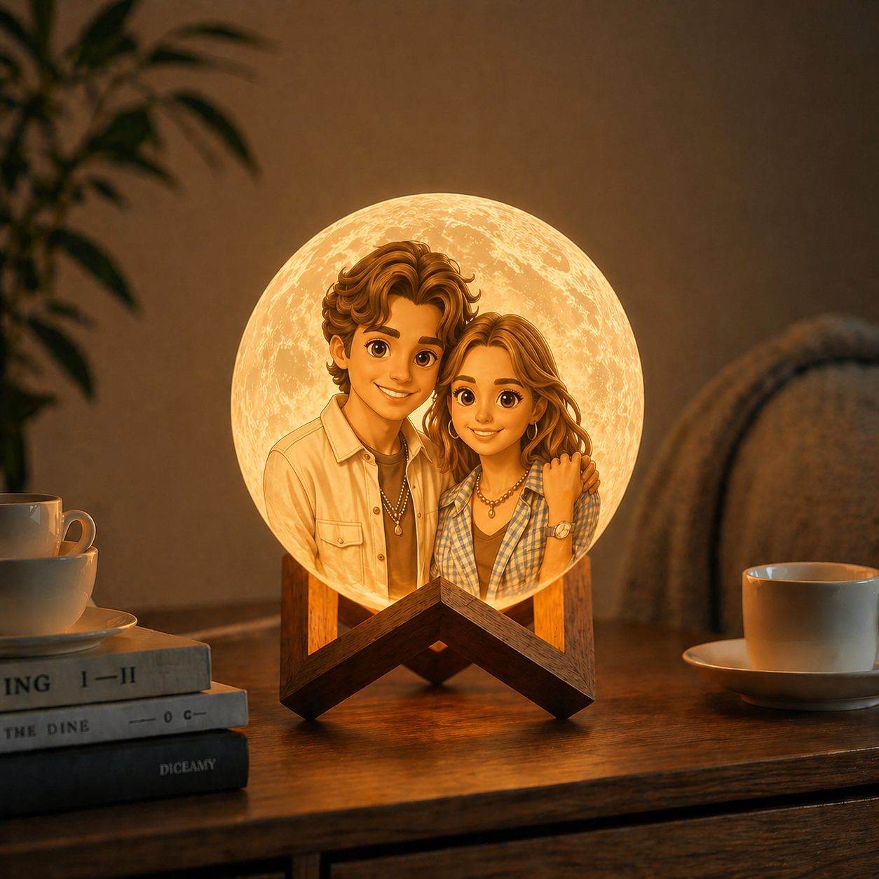 Personalized Cartoon Photo Moon Lamp Custom 3D Printed Luna Light, Touch Control 2/3 Colors, Unique Anniversary Gift - SantaSocks