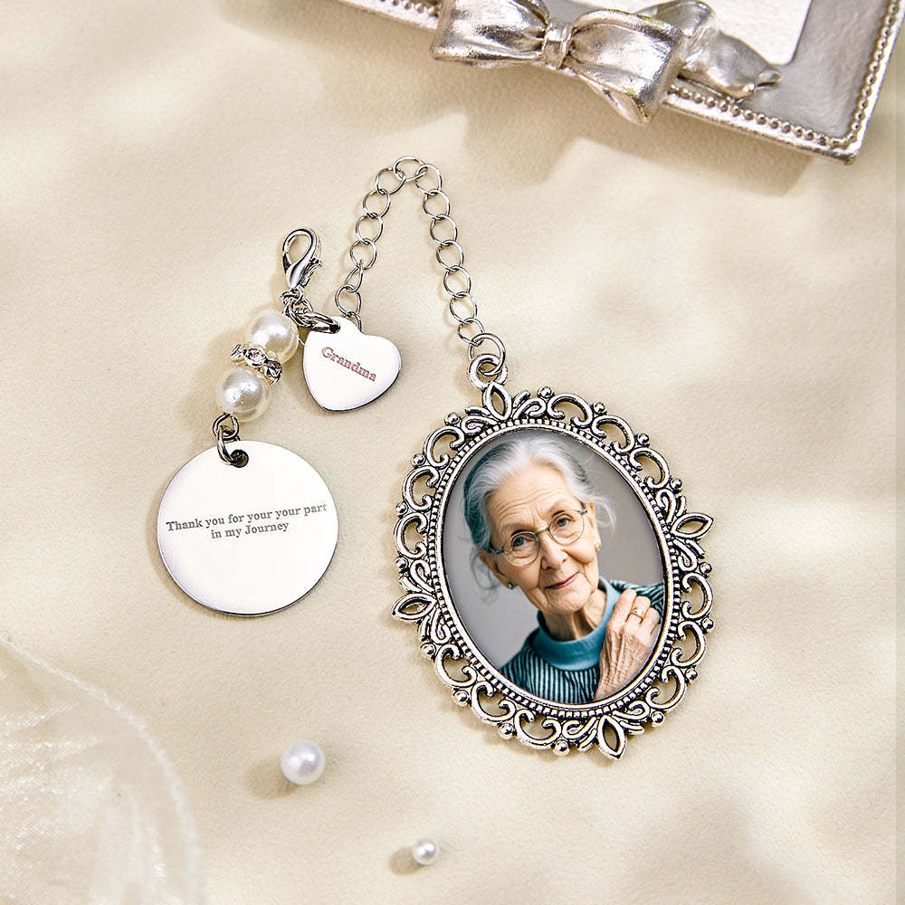 Personalized Photo Bouquet Charm with Heart Pendant Memorial Wedding Gift for Bride - SantaSocks