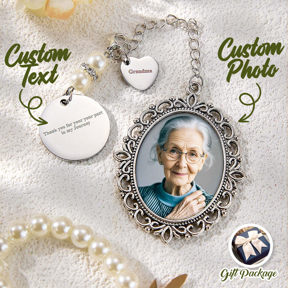 Personalized Photo Bouquet Charm with Heart Pendant Memorial Wedding Gift for Bride - SantaSocks