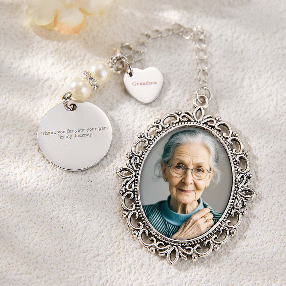 Personalized Photo Bouquet Charm with Heart Pendant Memorial Wedding Gift for Bride - SantaSocks