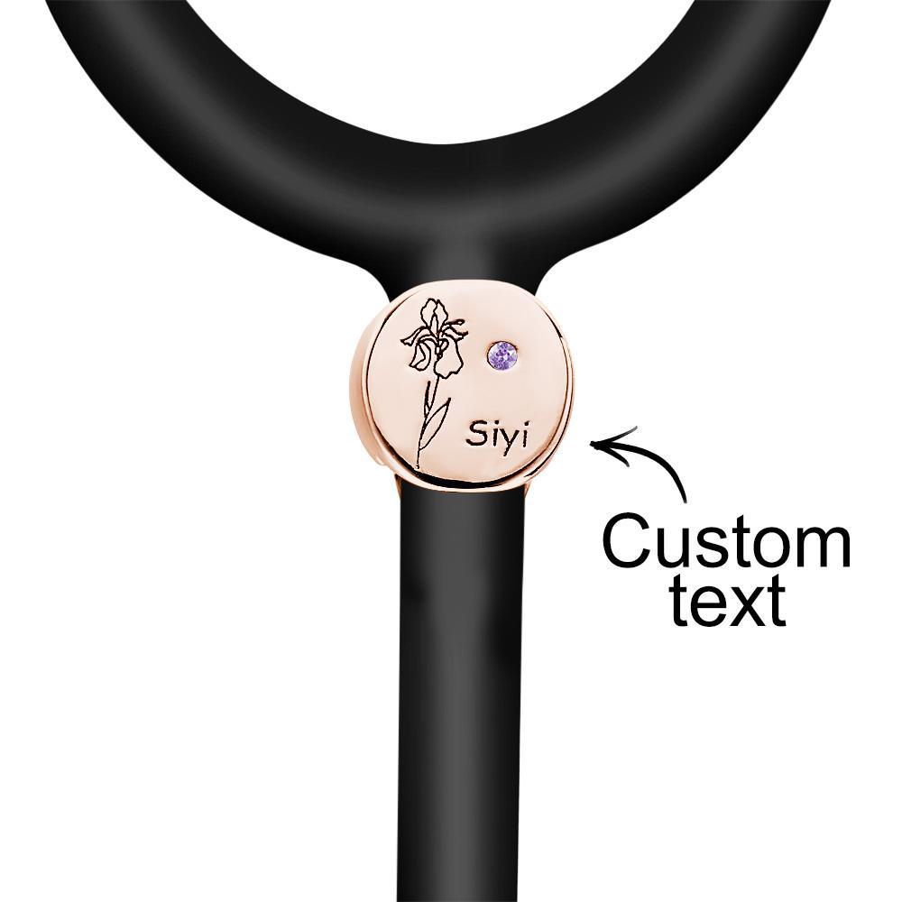 Custom Text Stethoscope ID Tag Personalized Birthflower Birthstone Stethoscope Charm Gift for Nurses RN Doctor - soufeelus