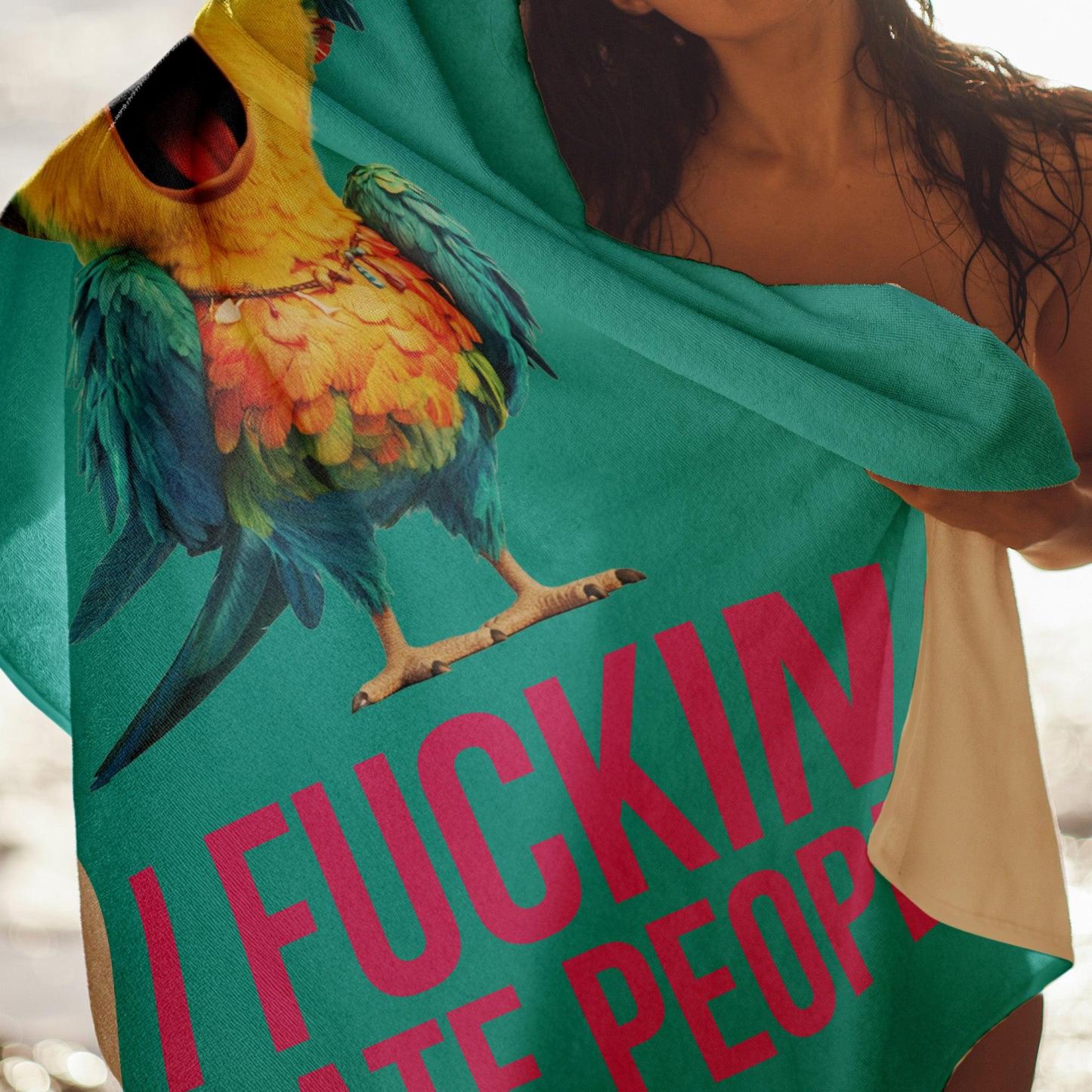 F-Caw-F I F*cking Hate People - Personalized Beach Towel - SantaSocks