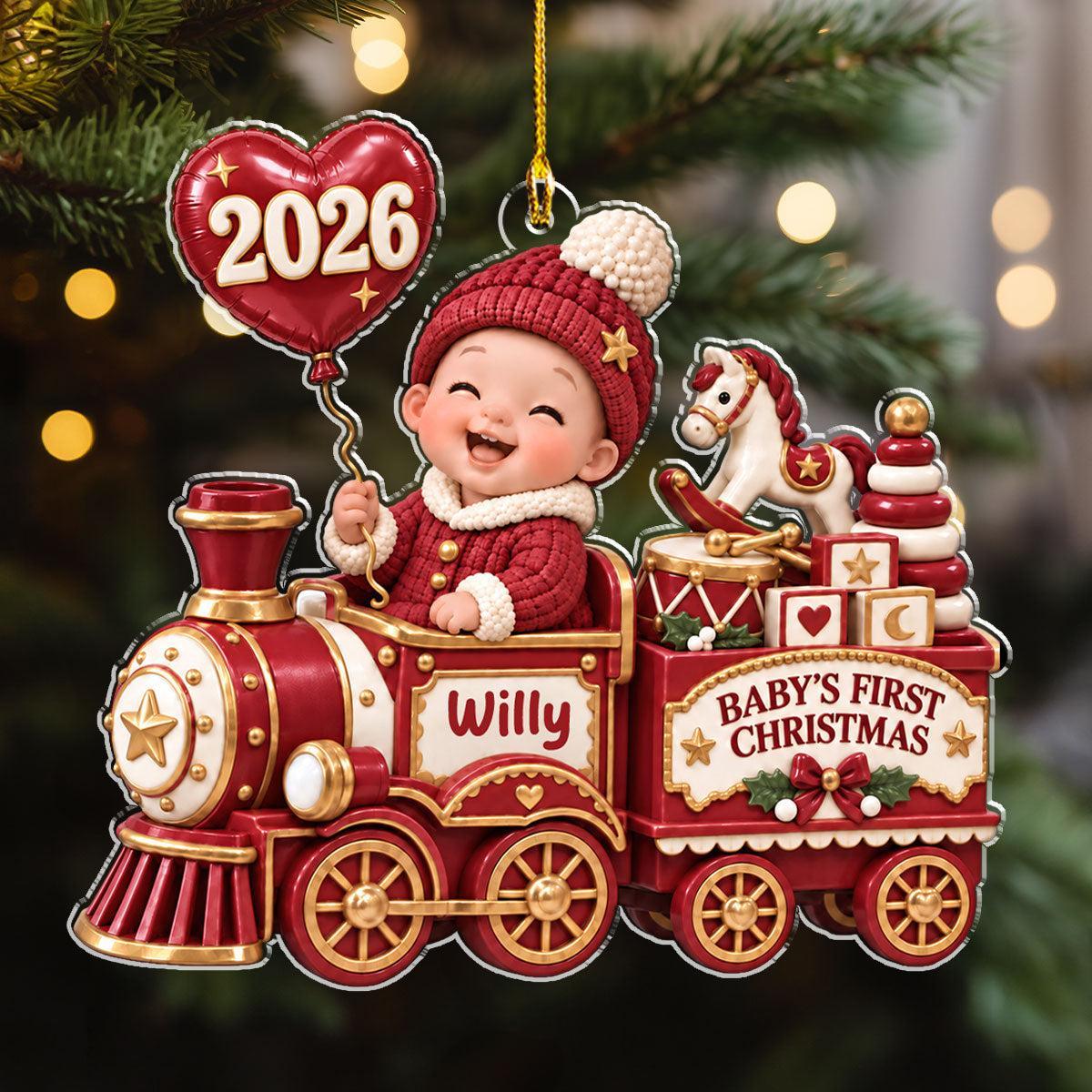 Personalized Baby First Christmas Ornament - Train Design for New Parents, Holiday Gift 2026 - SantaSocks