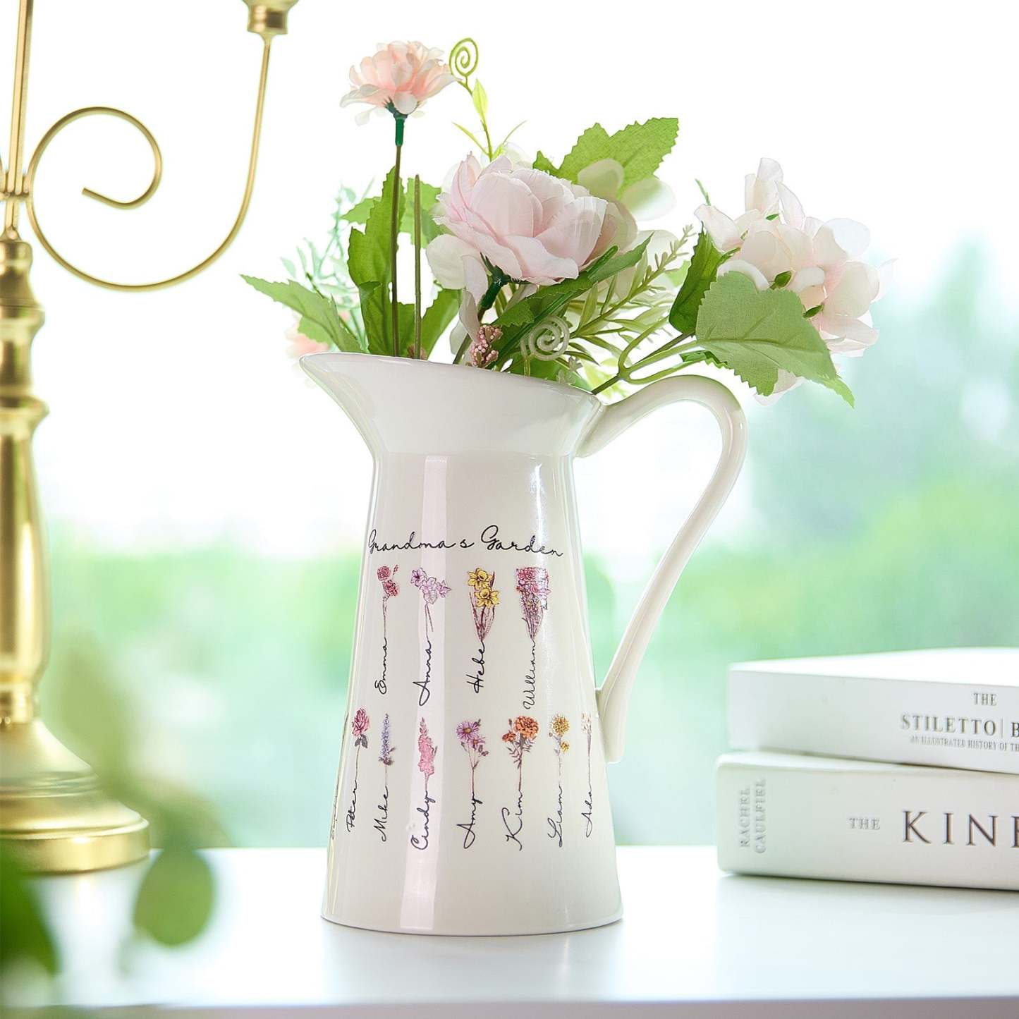 Personalized Birth Flower Ceramic Vase Home Decoration Birthday Gift for Mom Grandma - SantaSocks