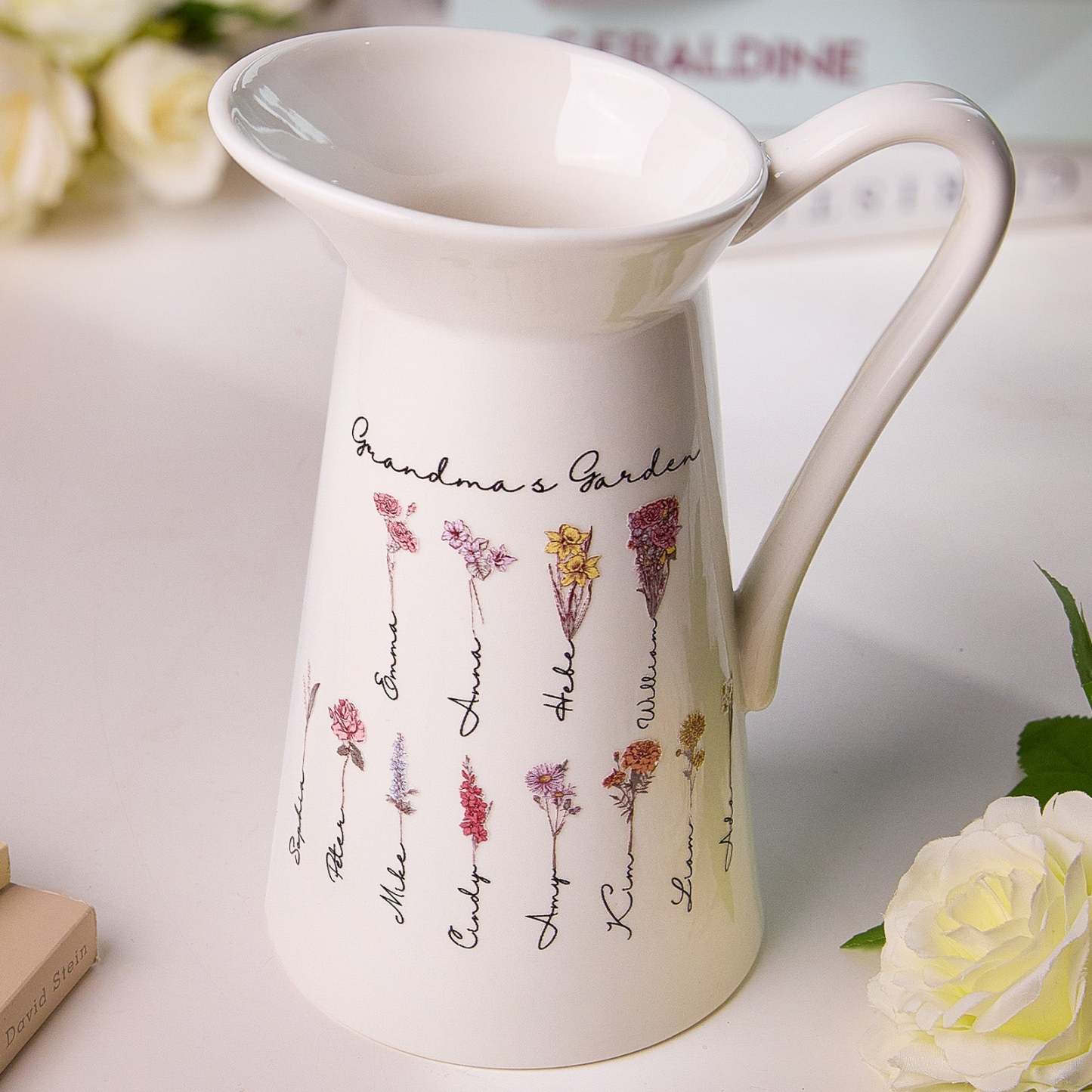 Personalized Birth Flower Ceramic Vase Home Decoration Birthday Gift for Mom Grandma - SantaSocks