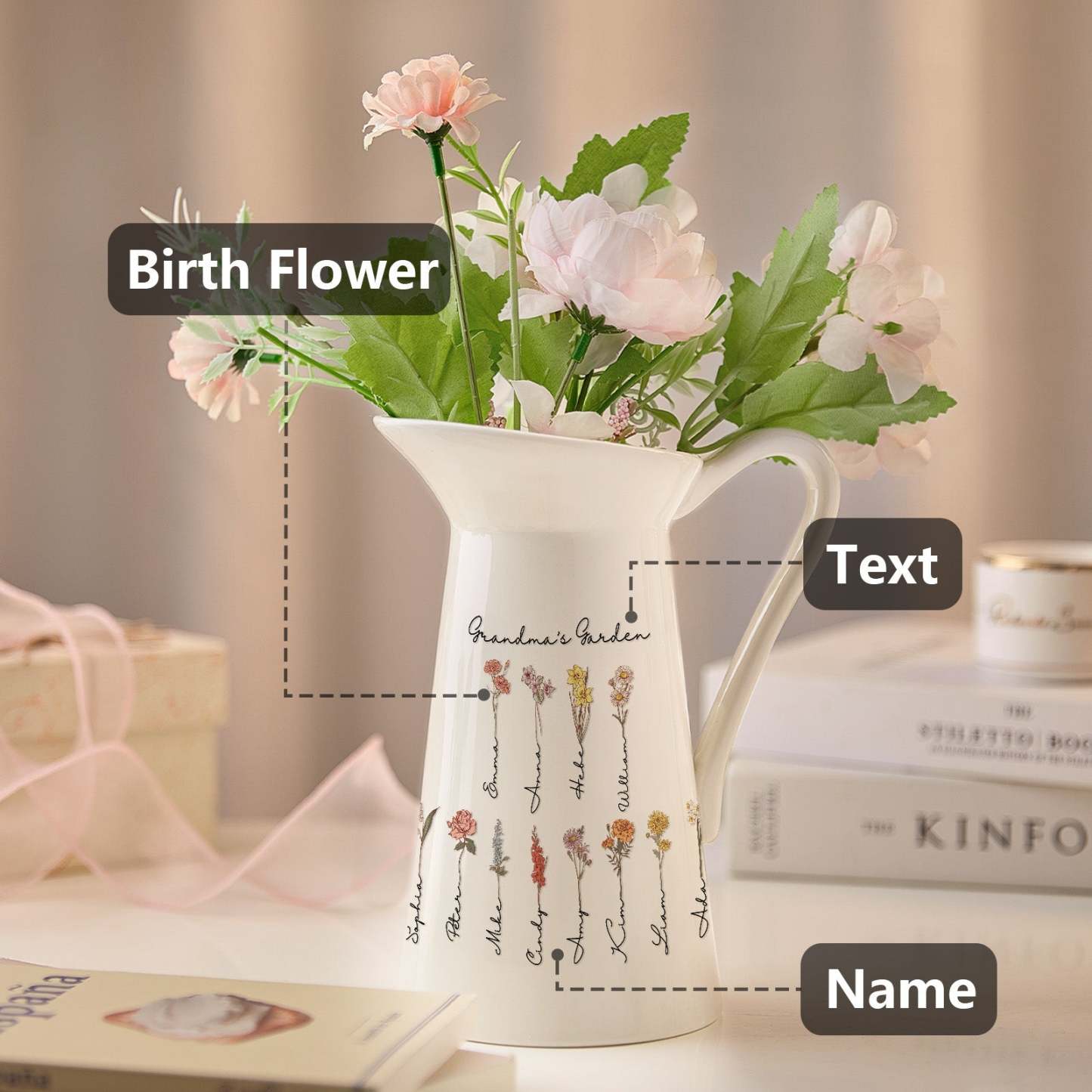 Personalized Birth Flower Ceramic Vase Home Decoration Birthday Gift for Mom Grandma - SantaSocks