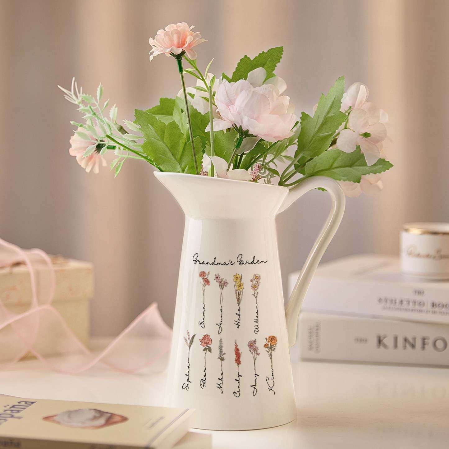 Personalized Birth Flower Ceramic Vase Home Decoration Birthday Gift for Mom Grandma - SantaSocks