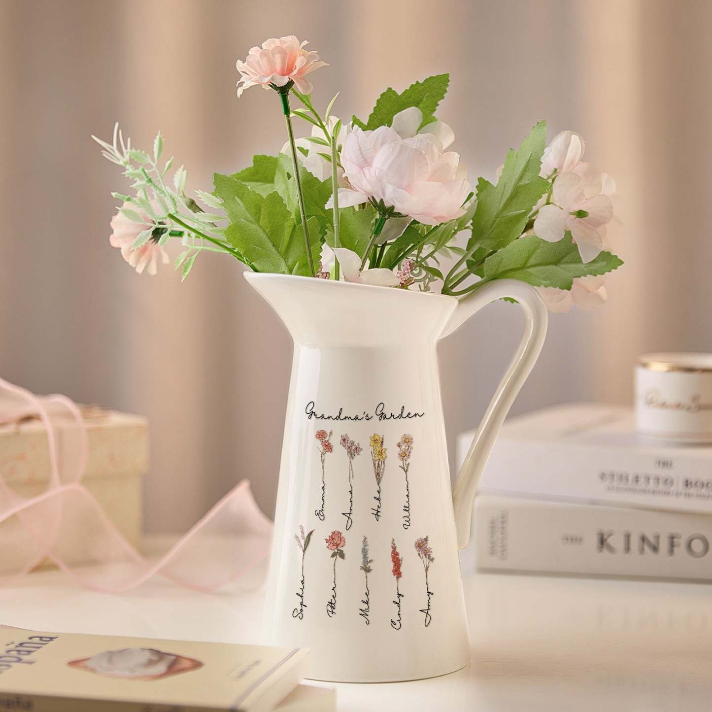 Personalized Birth Flower Ceramic Vase Home Decoration Birthday Gift for Mom Grandma - SantaSocks