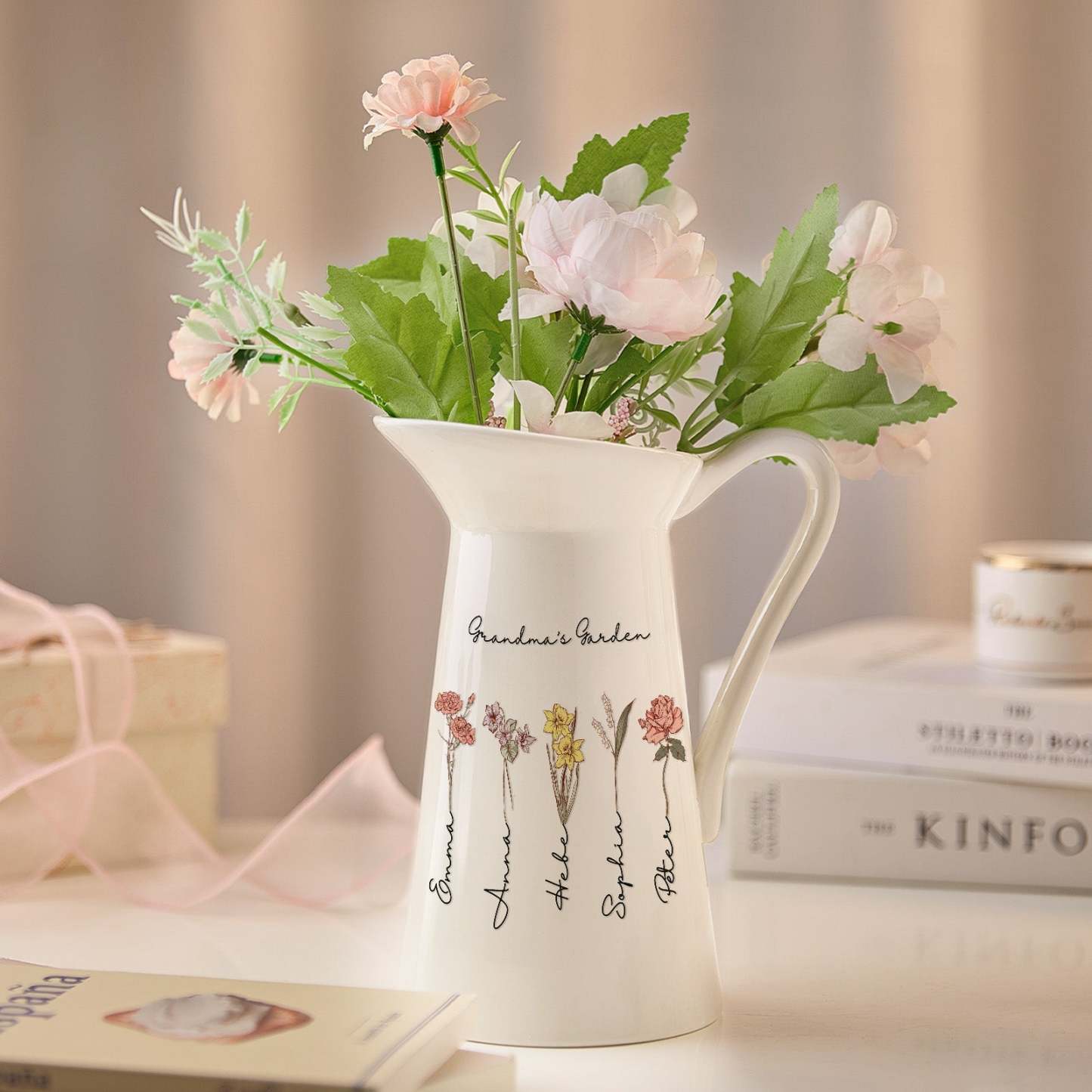 Personalized Birth Flower Ceramic Vase Home Decoration Birthday Gift for Mom Grandma - SantaSocks