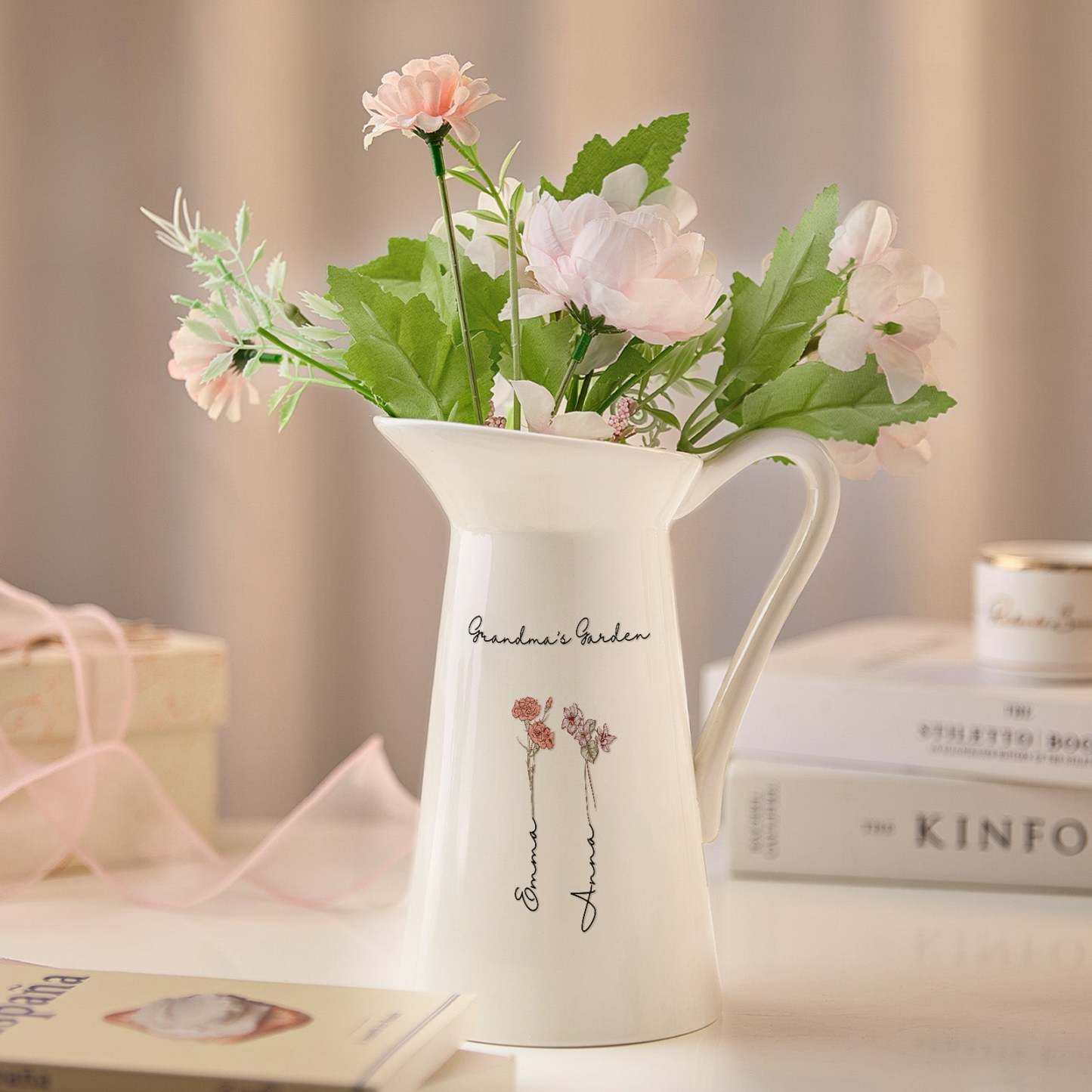 Personalized Birth Flower Ceramic Vase Home Decoration Birthday Gift for Mom Grandma - SantaSocks