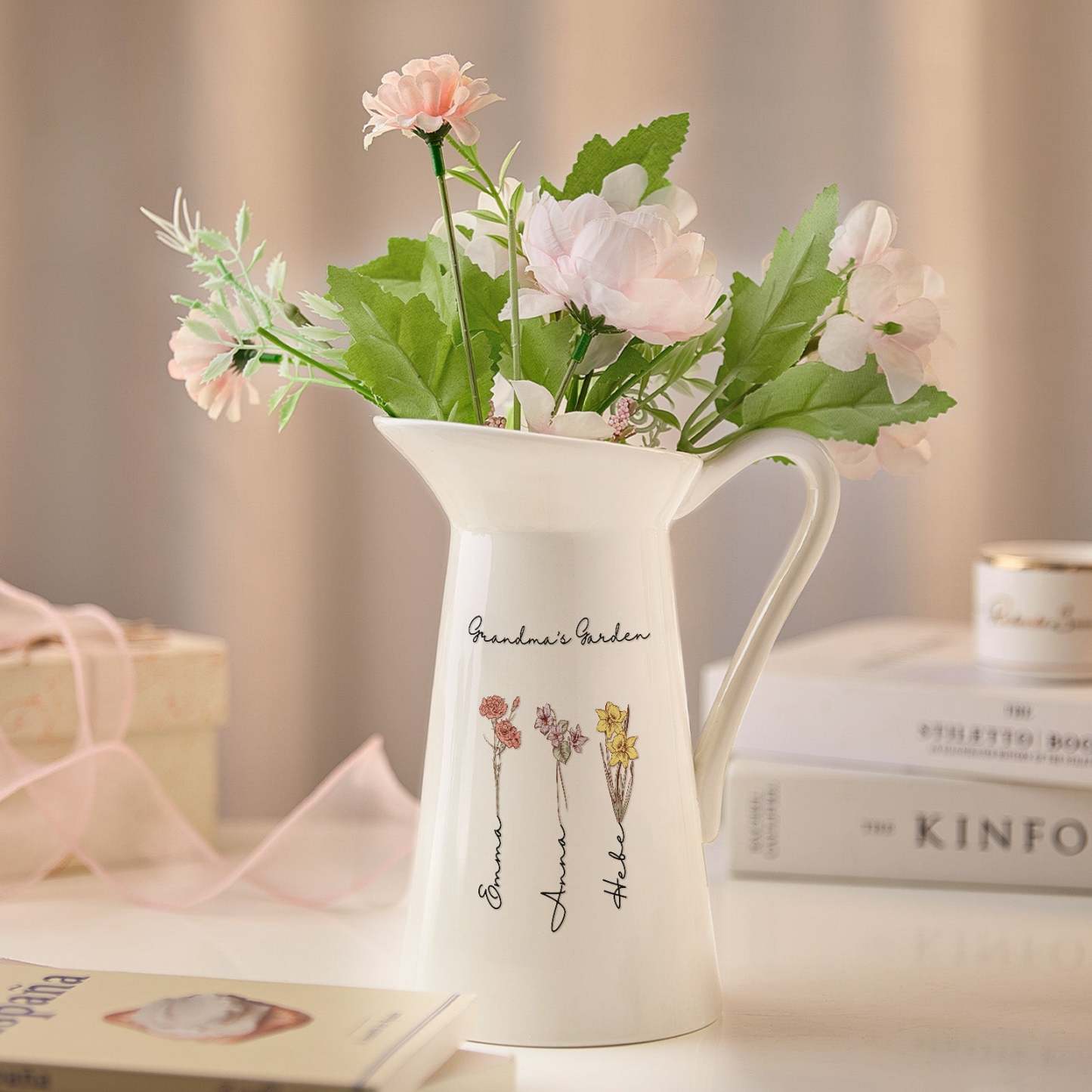 Personalized Birth Flower Ceramic Vase Home Decoration Birthday Gift for Mom Grandma - SantaSocks