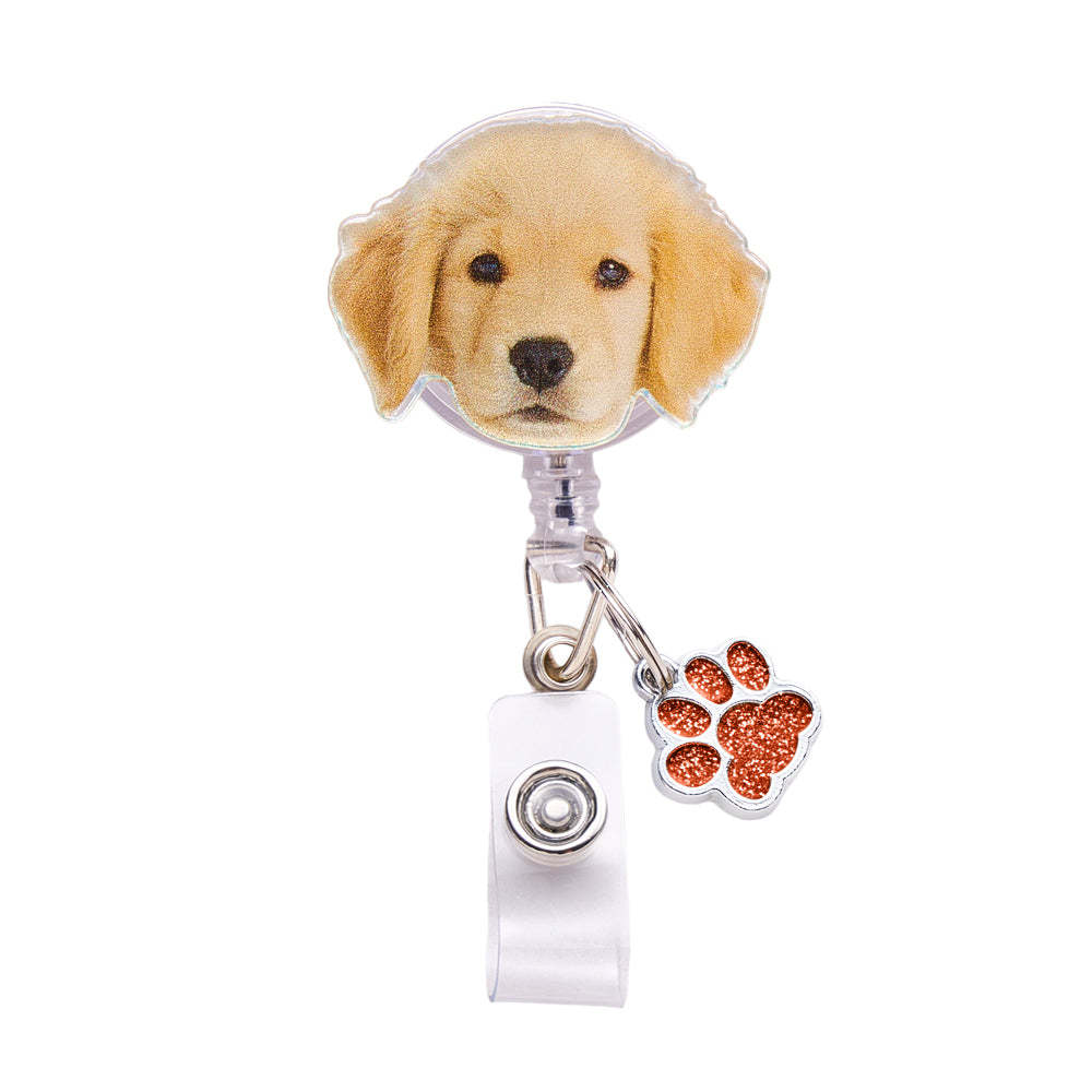 Personalized Pet Portrait Badge Reel with Paw Print Charm Gift for Nurse Pet Lover - SantaSocks