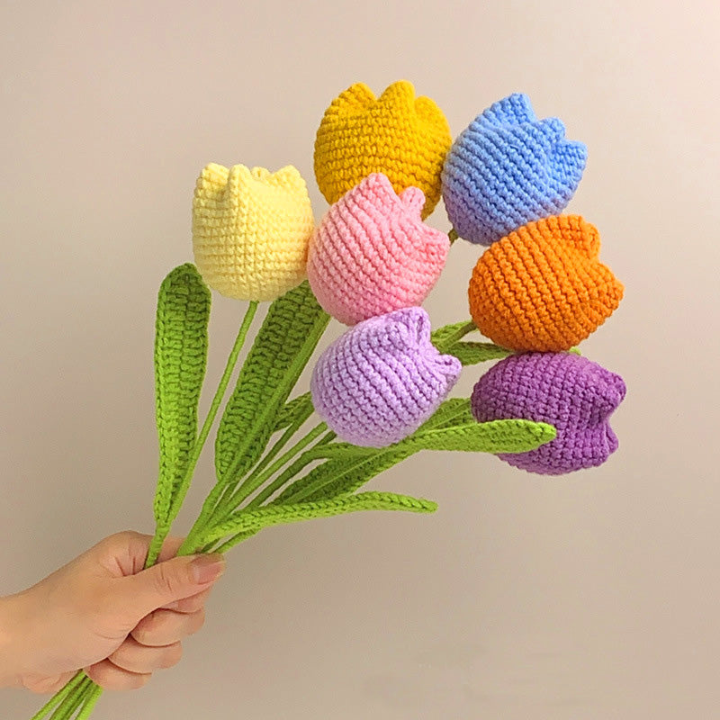 Crochet Flowers Three-Dimensional Tulip Handmade Knitted Gift for Her Graduation Gift