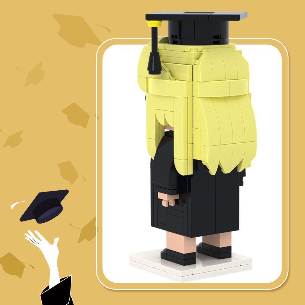 Graduation Memorial Gifts Fully Body Customizable 1 Person Detailed Version Custom Brick Figures Small Particle Block Toy For Her Black Blue