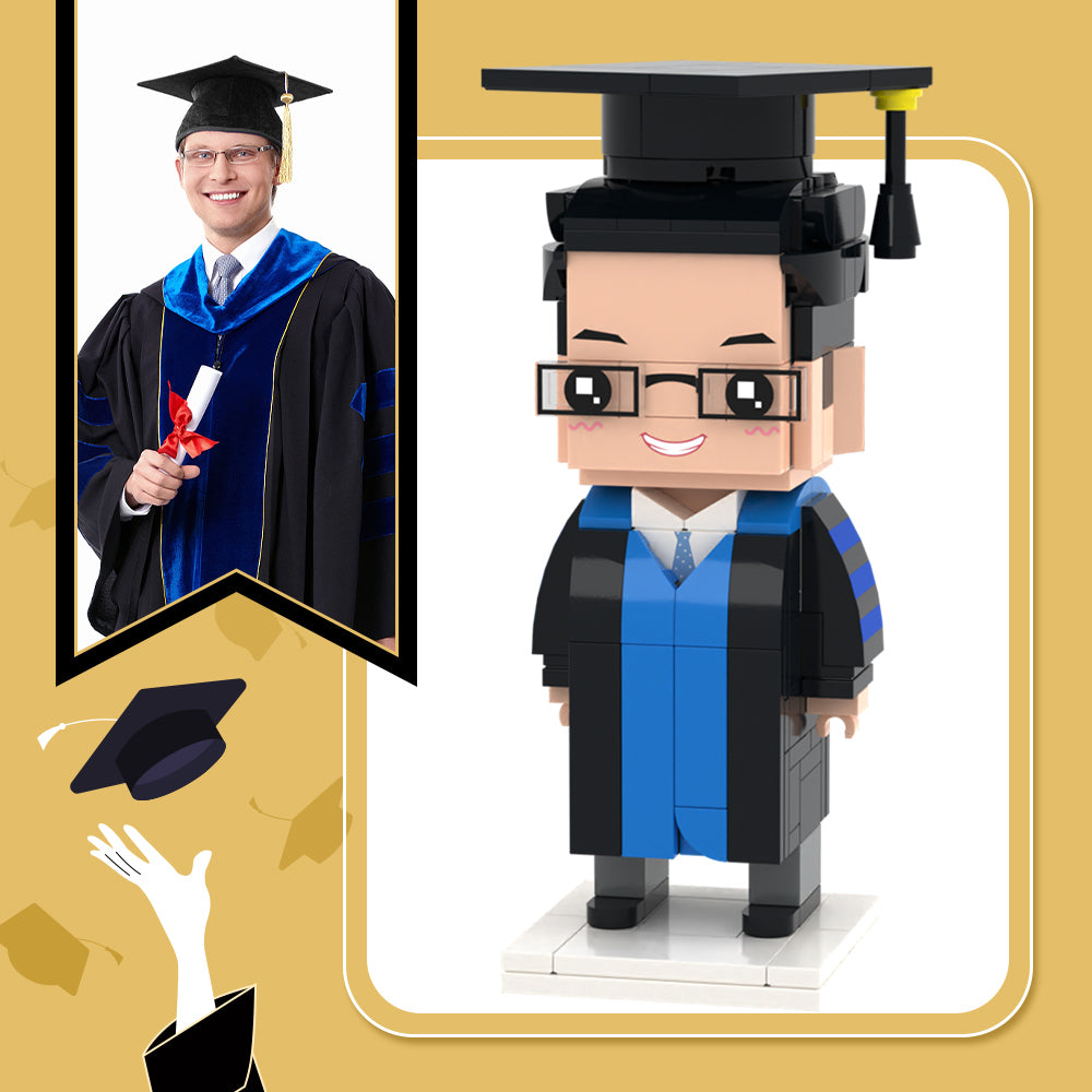 Graduation Gifts Fully Body Customizable 1 Person Detailed Version Custom Brick Figures Small Particle Block Toy For Him Black Blue
