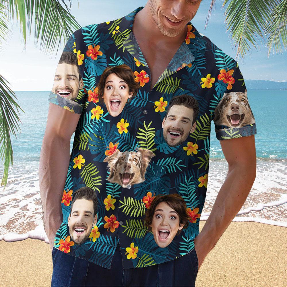 Tropical Vibes Only Custom Photo Hawaiian Shirt, Personalized Tropical Beach Shirt for Men, Funny Summer Vacation Gift