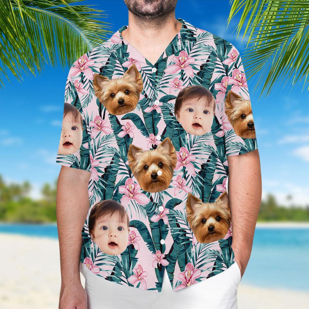 Tropical Vibes Only Custom Photo Hawaiian Shirt, Personalized Tropical Beach Shirt for Men, Funny Summer Vacation Gift