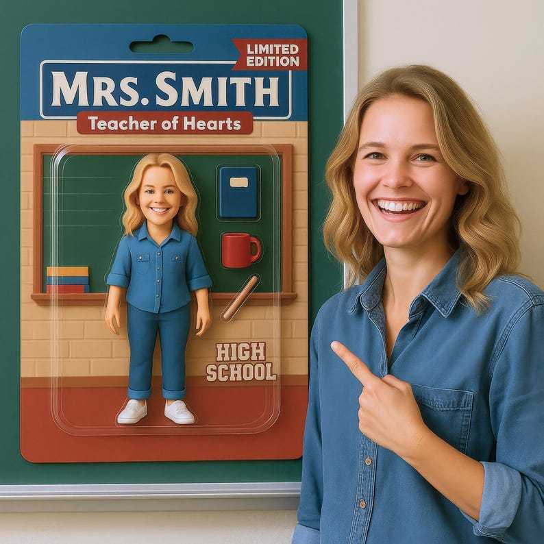 Fully Body Customizable 3D Effect Action Figure Pack Packaging Toy Box Style Art Gift Personalized Acrylic Car Hanger Gift for Teacher's Day for School - SantaSocks