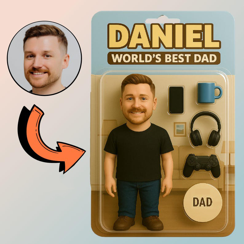 Fully Body Customizable 3D Effect Action Figure Pack Packaging Toy Box Style Art Gift Personalized Acrylic Car Hanger Gift for Papa Father's Day Gifts - SantaSocks