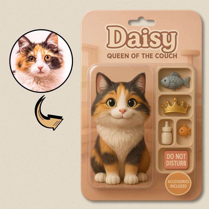 Fully Body Customizable 3D Effect Action Figure Pack Packaging Toy Box Style Art Gift Personalized Acrylic Car Hanger Gift for Pet Lovers - SantaSocks
