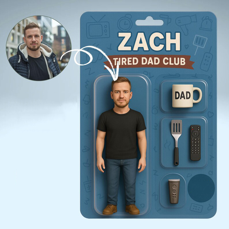 Fully Body Customizable 3D Effect Action Figure Pack Packaging Toy Box Style Art Gift Personalized Acrylic Car Hanger Gift for Papa Father's Day Gifts - SantaSocks