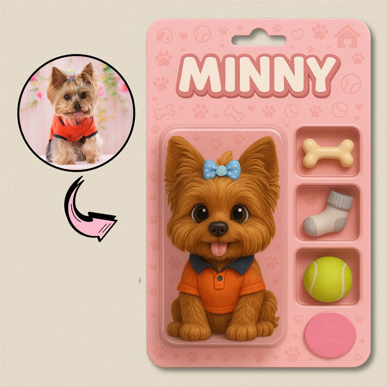Fully Body Customizable 3D Effect Action Figure Pack Packaging Toy Box Style Art Gift Personalized Acrylic Car Hanger Gift for Pet Lovers - SantaSocks