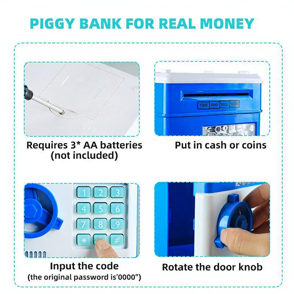 Mini Safe Money Box – Fingerprint Coin Bank, Password Lock Piggy Bank, Small Plastic Security Safe for Kids & Adults, Gift Savings Box