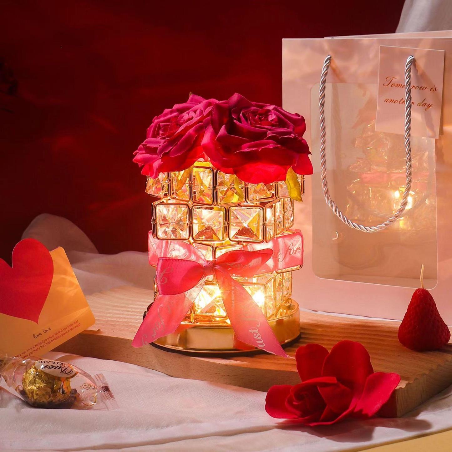 Rechargeable Touch Dimmable Romantic Night Light – Crystal Rose Flower Mood Lamp, Valentine’s Day Gift
