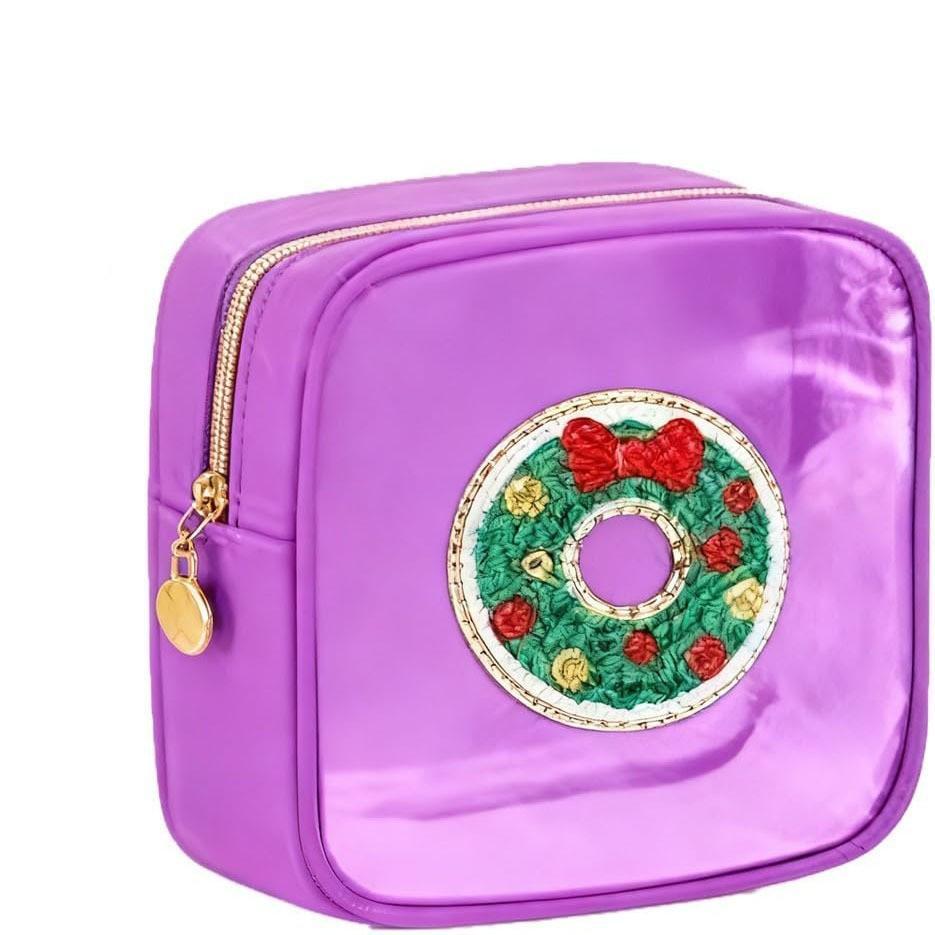 Christmas Chenille Letter Makeup Bag  PVC Travel Cosmetic Pouch Christmas Gift