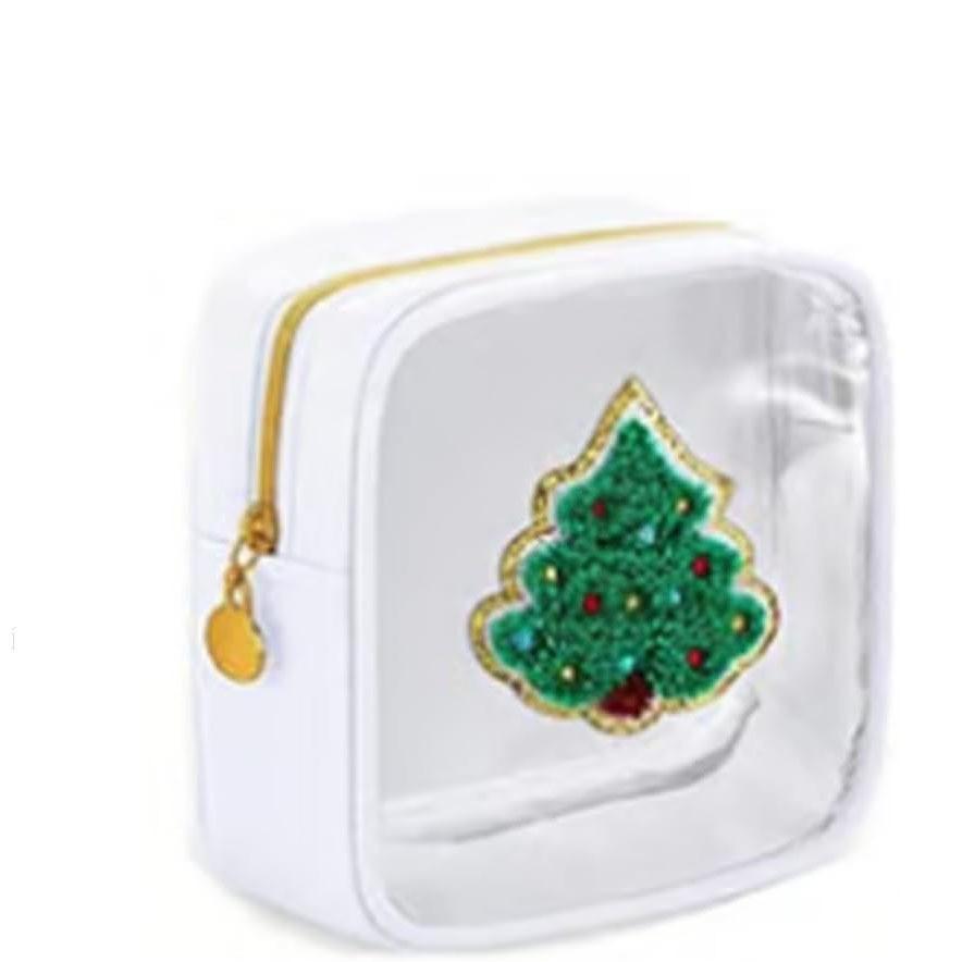 Christmas Chenille Letter Makeup Bag  PVC Travel Cosmetic Pouch Christmas Gift