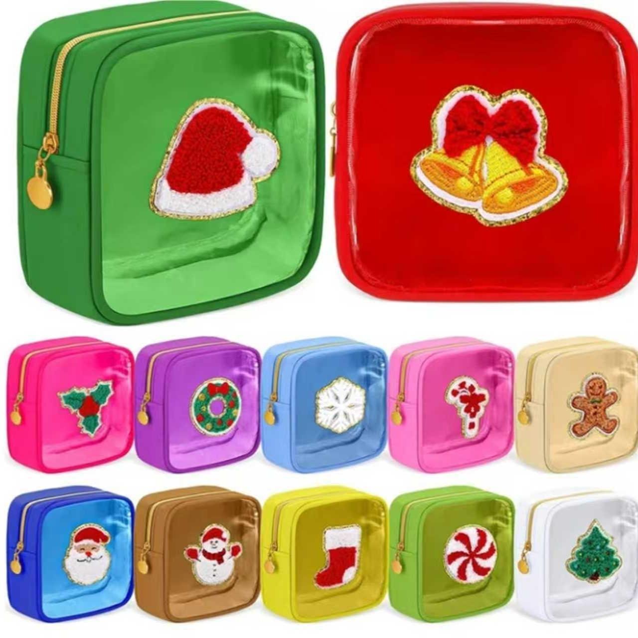 Christmas Chenille Letter Makeup Bag  PVC Travel Cosmetic Pouch Christmas Gift