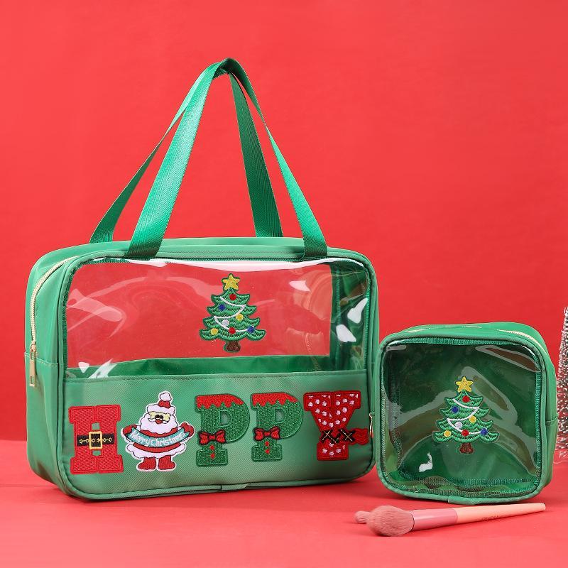 Christmas Chenille Letter Makeup Bag  PVC Travel Cosmetic Pouch Christmas Gift